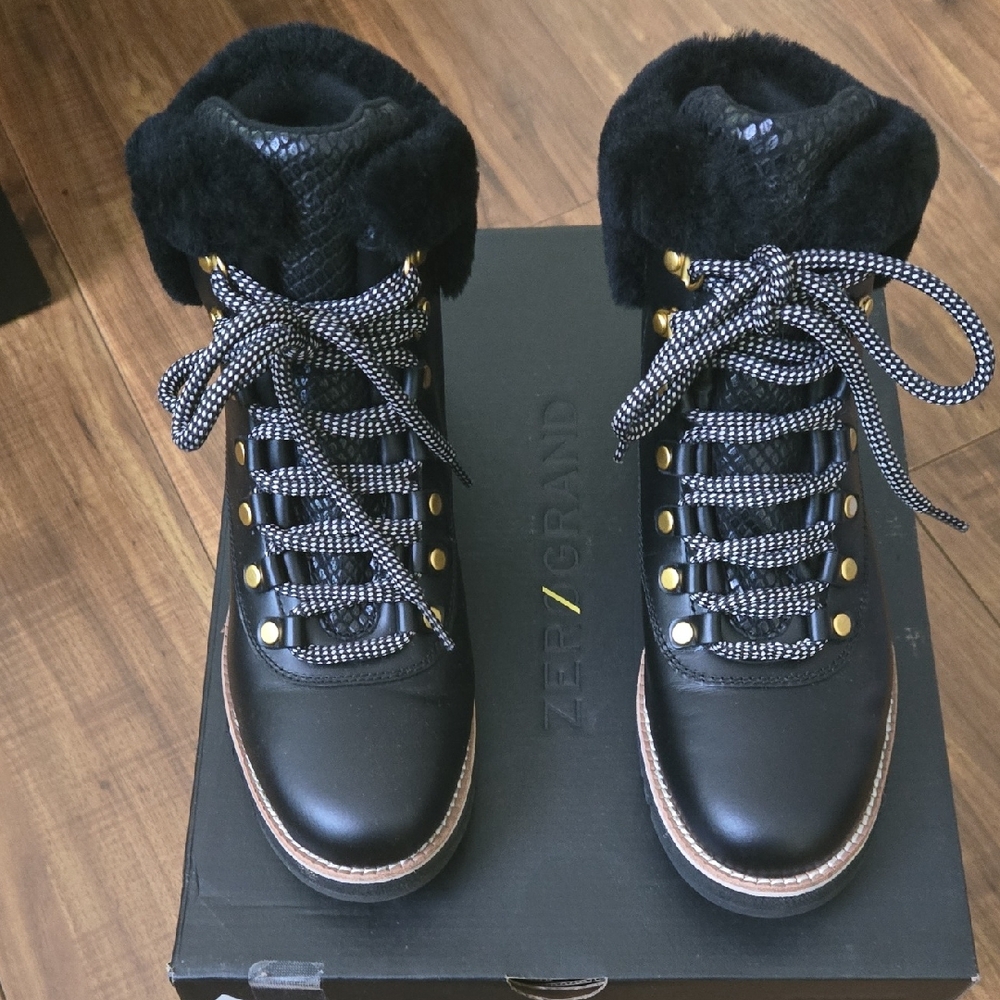 Cole Haan Women's Black Winter Boots with Gold Accents